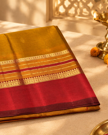 Kanjeevaram Soft Silk Saree | Mustard Yellow & Maroon