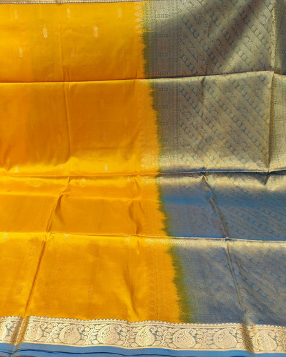 Kanjeevaram Soft Silk Saree | Yellow & Blue