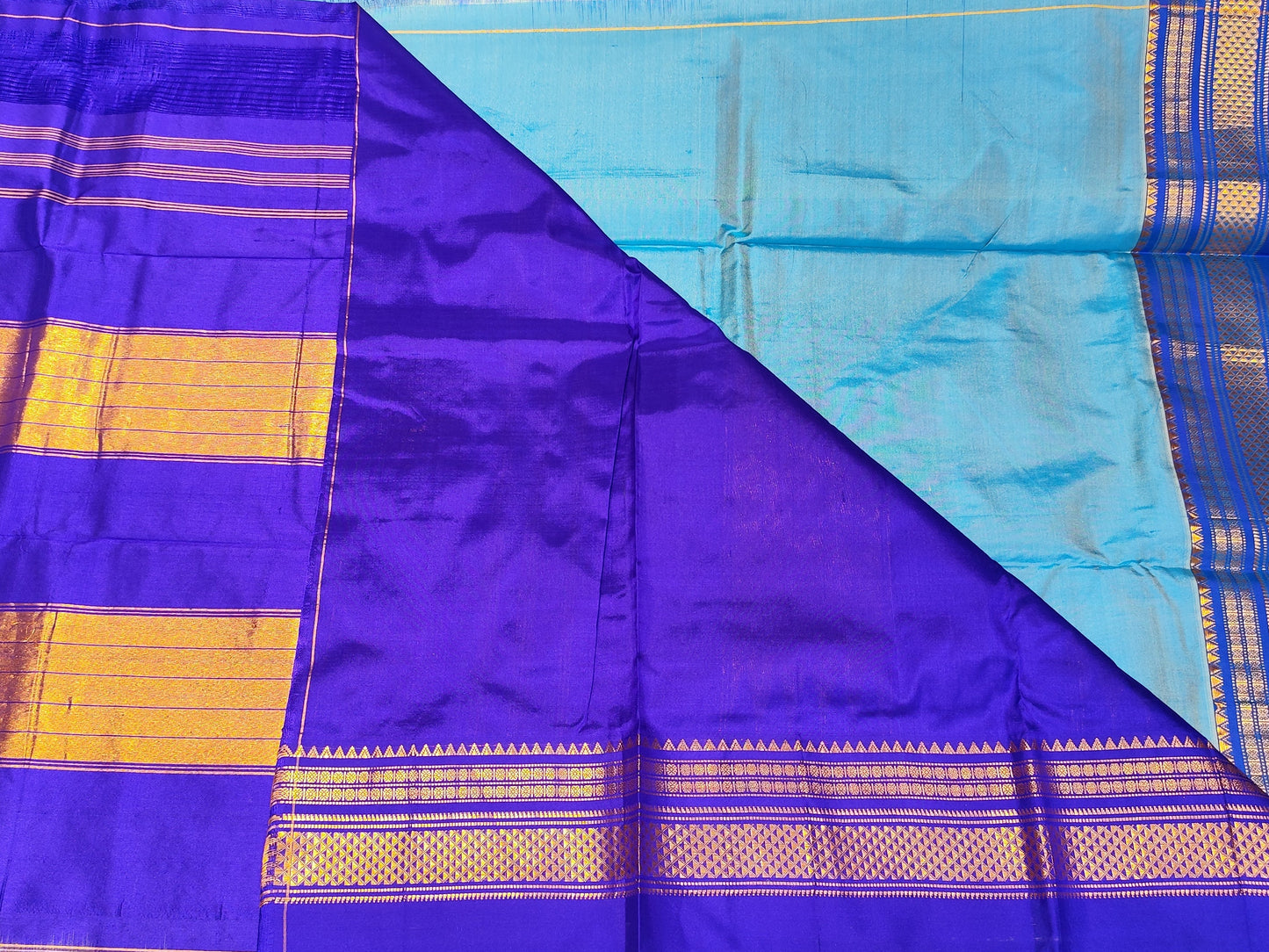 Ilkal Saree | Sky Blue & Dark Blue