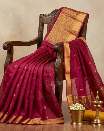 Chanderi Katan Silk Saree | Maroon