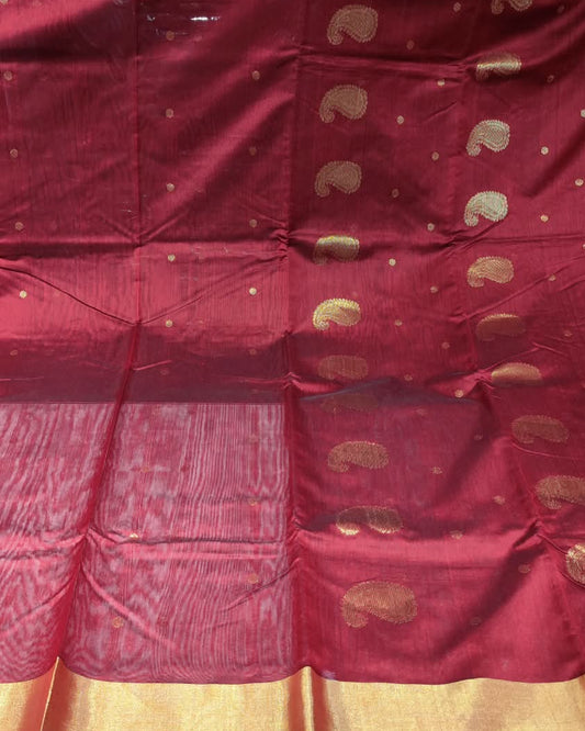 Chanderi Silk Cotton Saree | Maroon