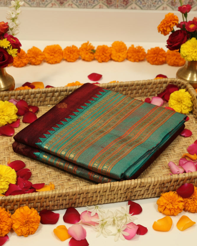 Narayanpeth Silk Saree | Maroon & Turquoise