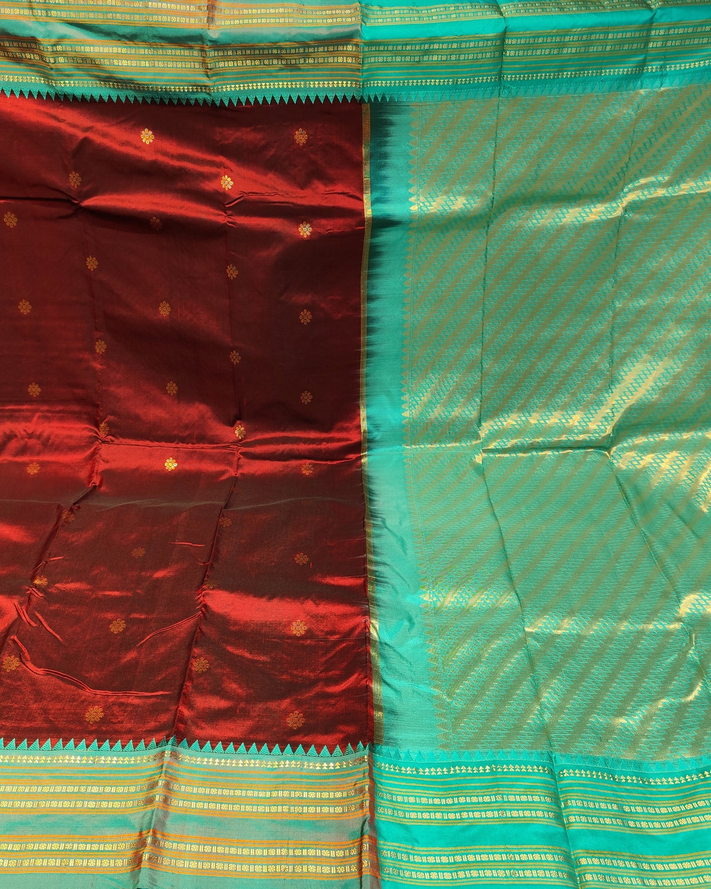 Narayanpeth Silk Saree | Maroon & Turquoise