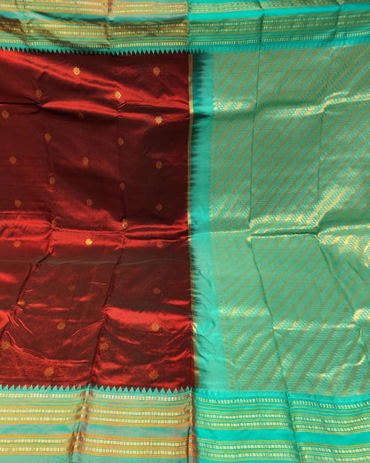 Narayanpeth Silk Saree | Maroon & Turquoise