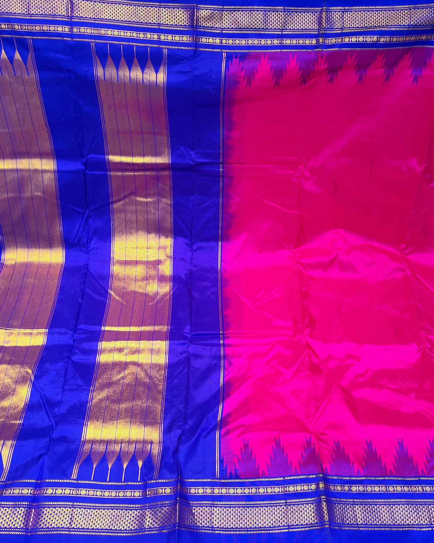 Ilkal Silk Plain Temple Saree | Pink & Blue