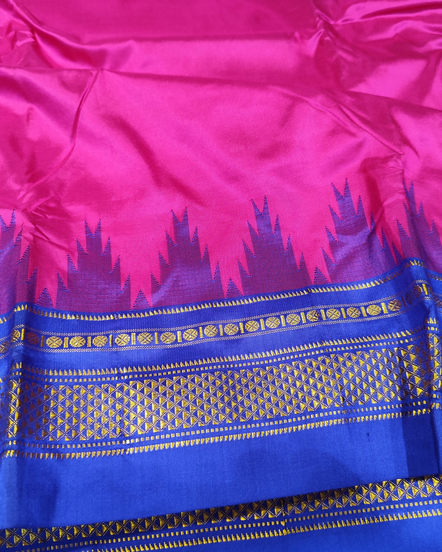 Ilkal Silk Plain Temple Saree | Pink & Blue