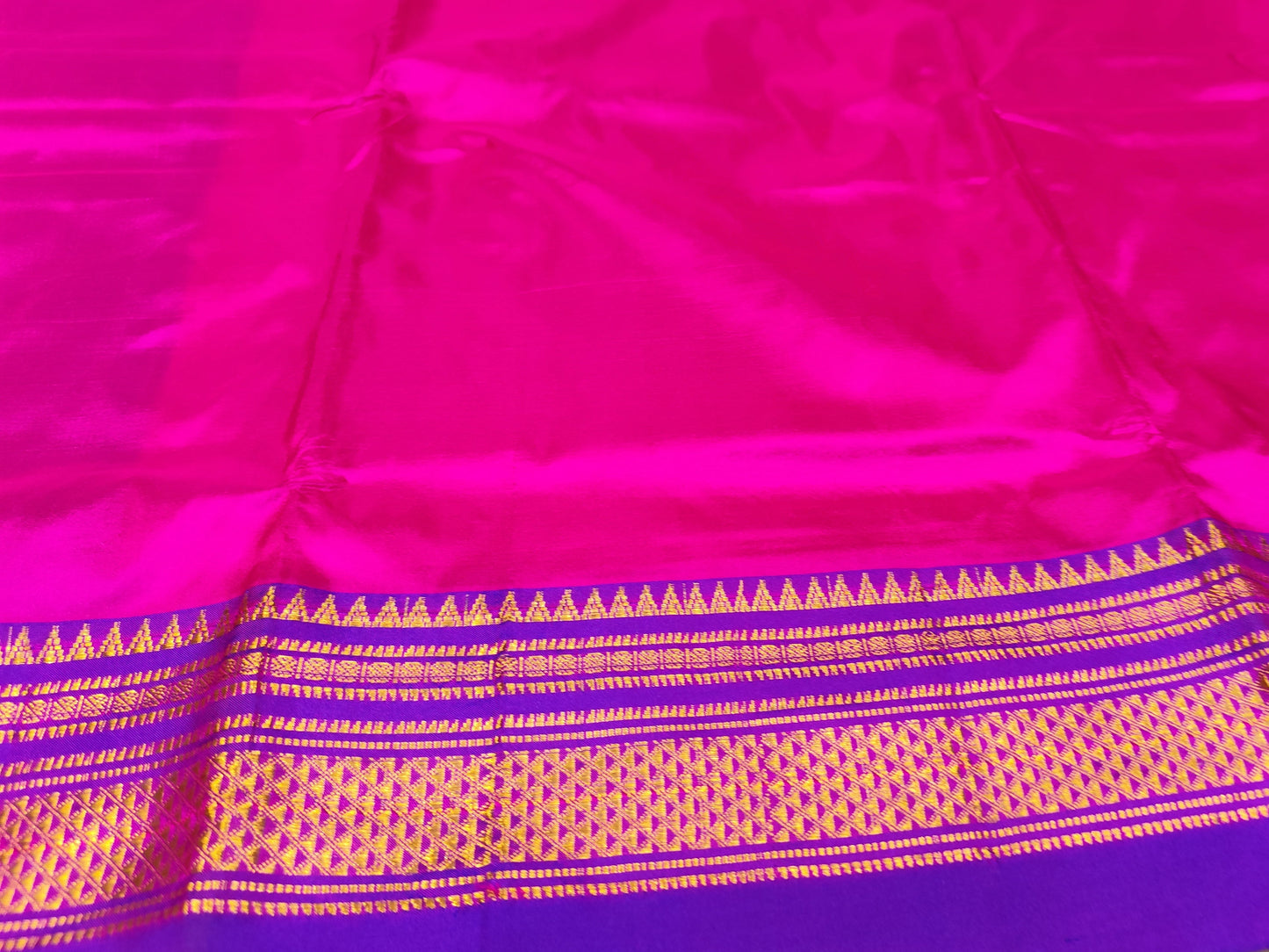 Ilkal Silk Plain Saree | Rani Pink & Blue
