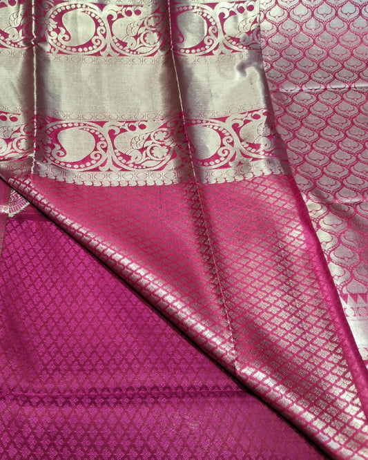 Kanjeevaram Art Silk Saree | Pink with Silver Zari