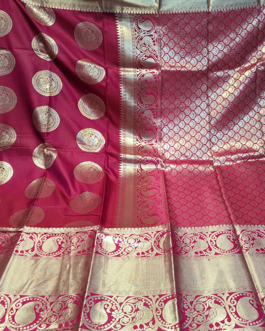 Kanjeevaram Art Silk Saree | Pink with Silver Zari