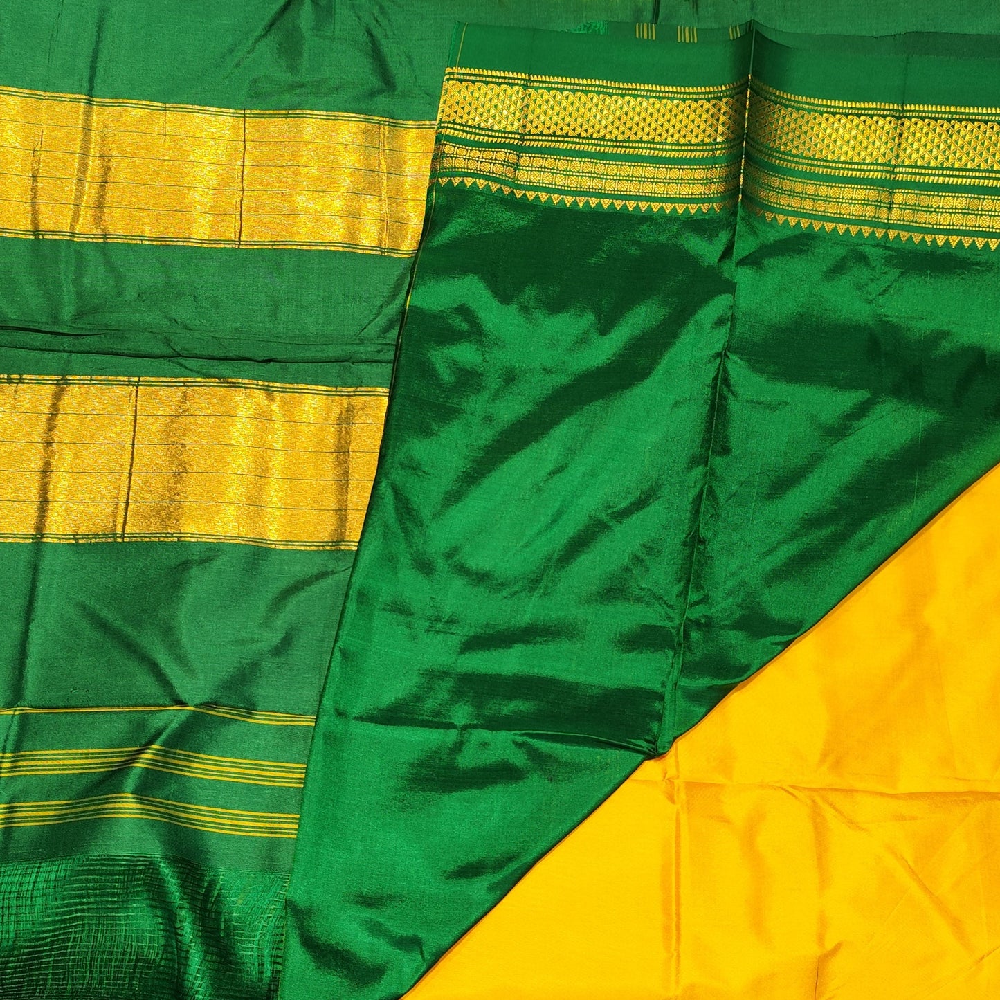 Ilkal Silk Plain Saree | Yellow & Green
