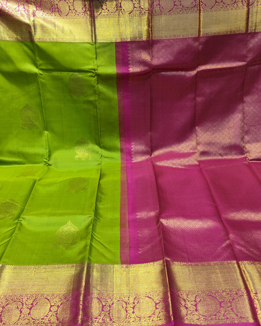 Kanjeevaram Bridal Silk Saree | Green & Pink
