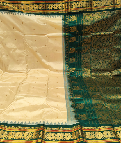 Kadial Silk Saree | Off White & Green