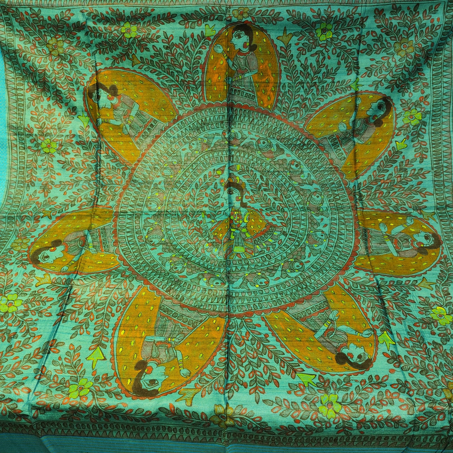 Tussar Silk Madhubani Handpainted Saree | Sky Blue