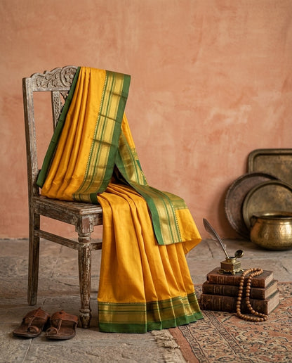 Ilkal Silk Plain Saree | Yellow & Green
