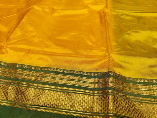 Ilkal Silk Plain Saree | Yellow & Green